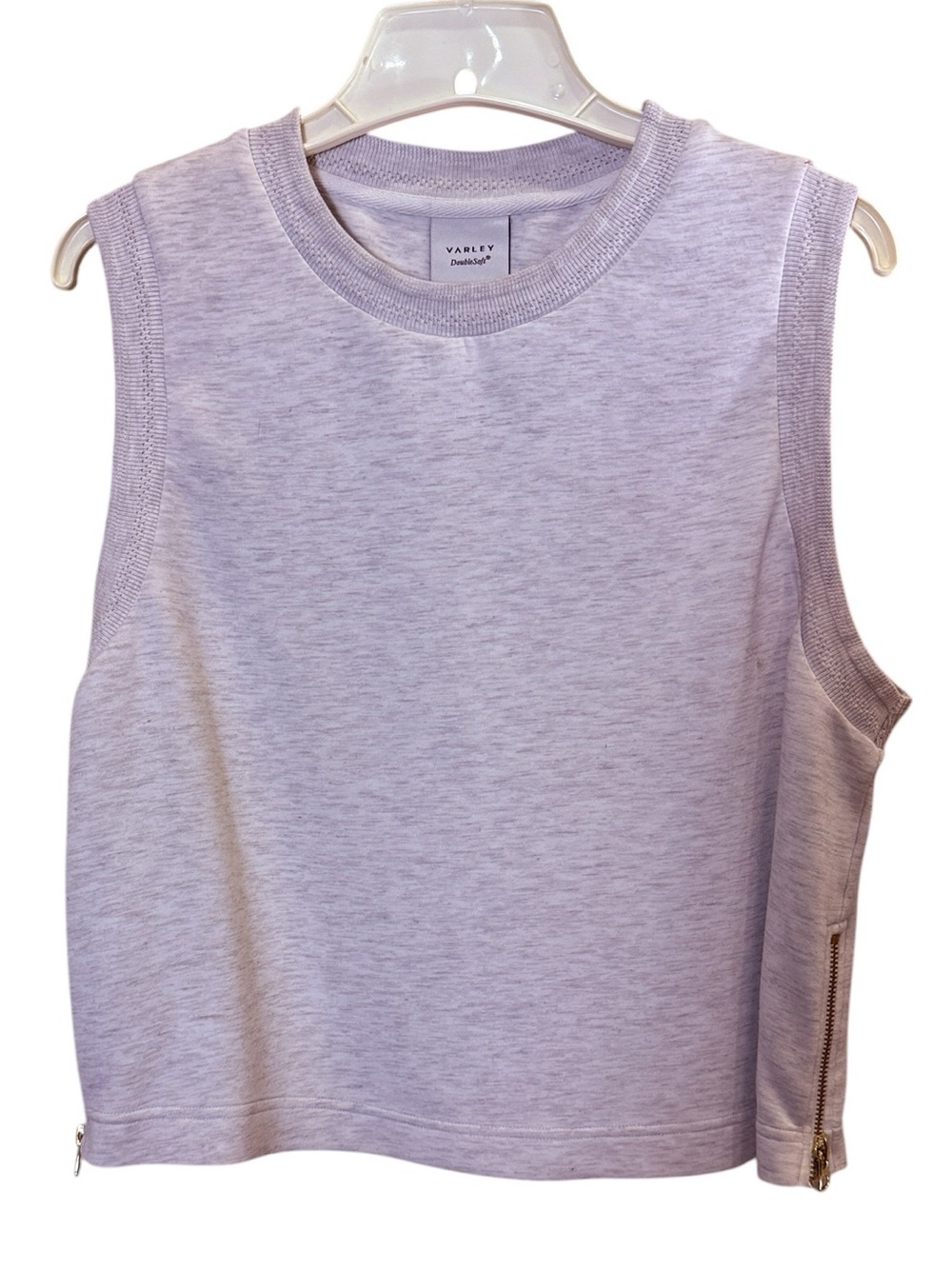 Varley Shea Women’s Ivory Marl Sleeveless Athleisure Zip-Trim Crop Tank sz L